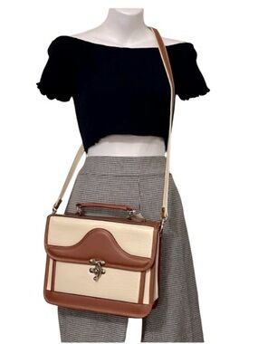 Vintage Worfly By Daeyoung Two Tone Cream & Brown Crossbody Shoulder Bag Purse